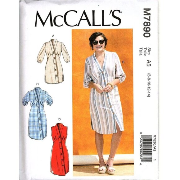 McCall's M7890 Misses 6 to 14 Button Front Dresses Uncut Sewing Pattern New - Picture 1 of 2